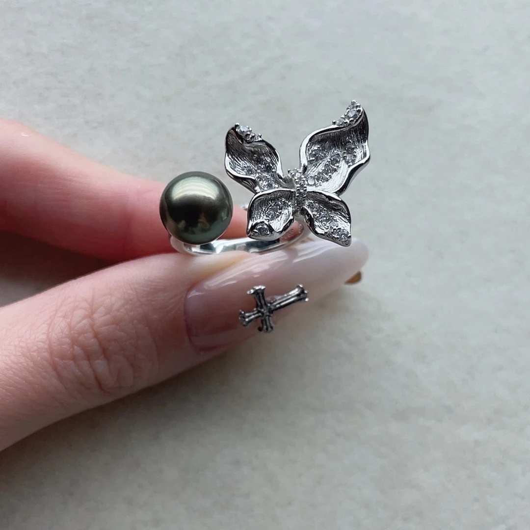 银S925镶嵌戒指36海水珍珠