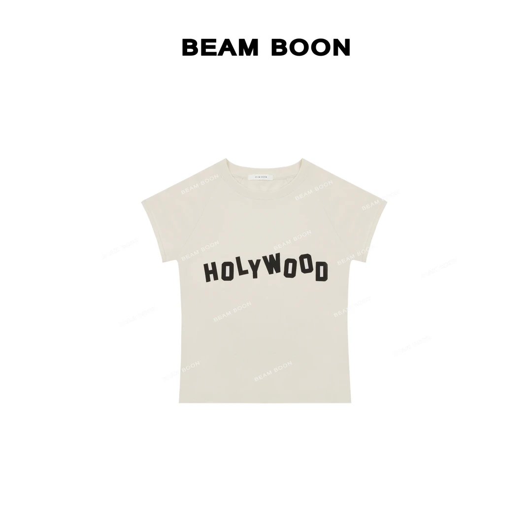 Beam Boon|【奶芙慕斯T】Lo*we撞色印花定纺软糯奶芙棉插肩飞袖短袖