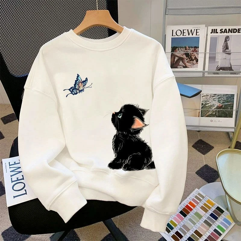 300斤大码设计感卡通印花圆领卫衣男女春秋新款克莱因蓝套头上衣