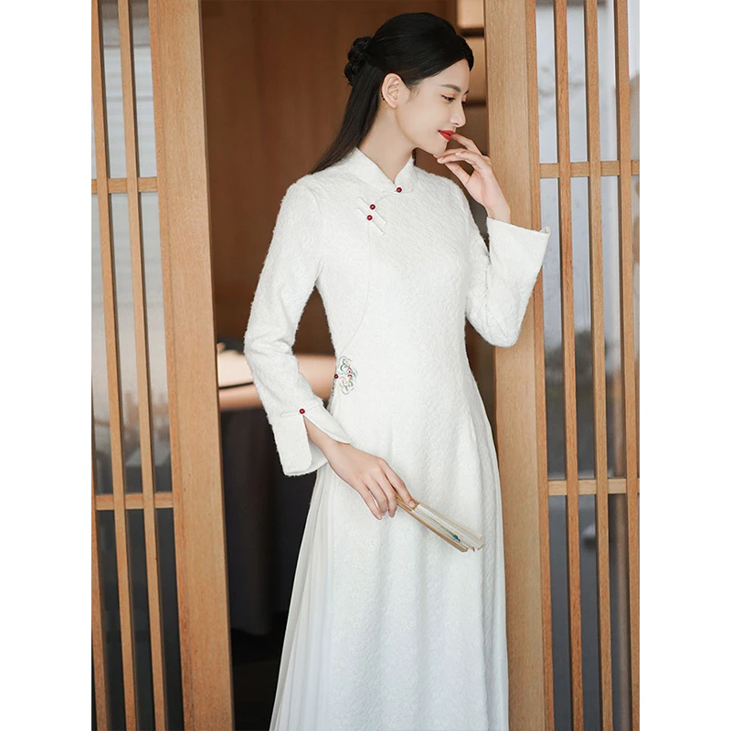2025秋冬高端奥黛旗袍女新中式年轻款禅意女装改良中式连衣裙茶服