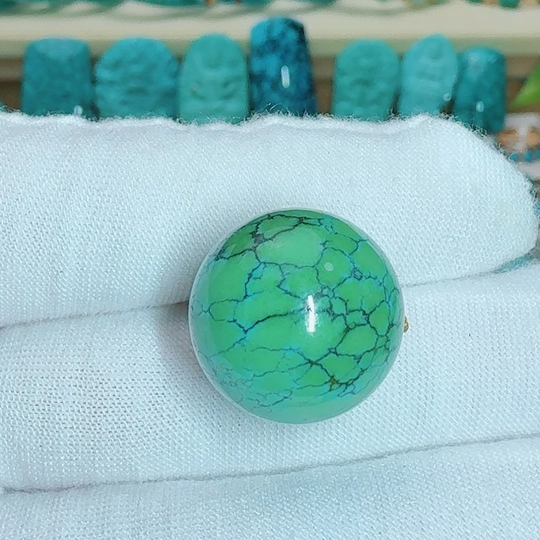 绿松石未镶嵌珠宝奇石翠绿渐变圆珠17*