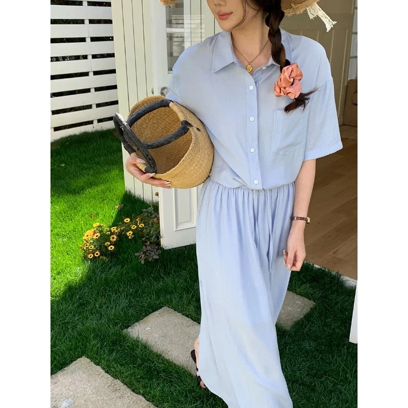 浅夏氛围亚麻混纺肌理感衬衫半身裙2025春夏高腰气质衬衣半裙套装