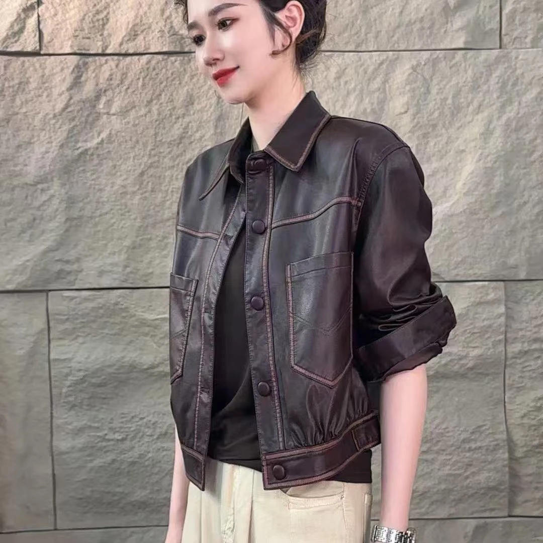 【休闲日记】春秋显瘦气质短款百搭时尚皮夹克外套8819