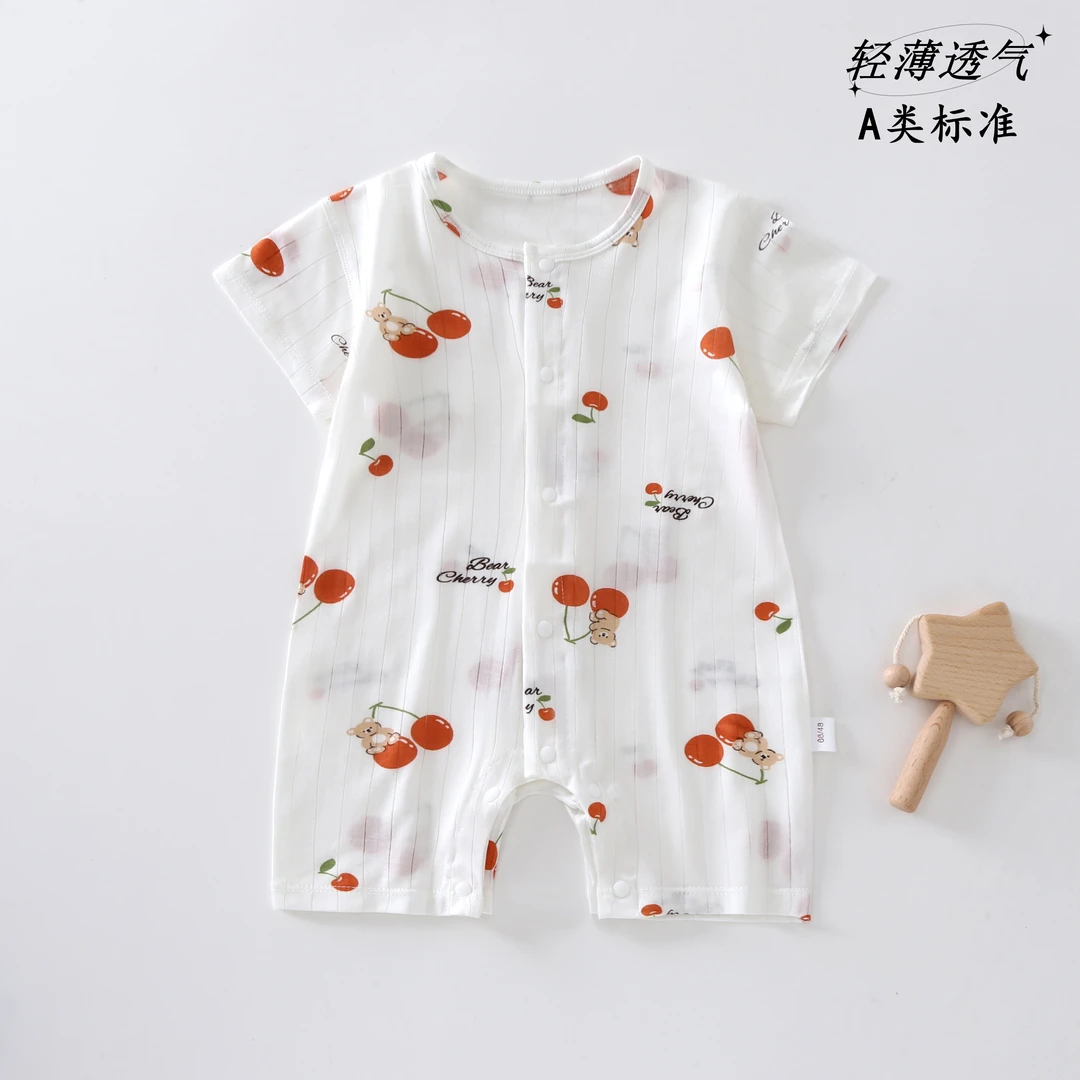 婴儿短袖哈衣爬服男女宝连体衣夏季薄款新生儿薄款家居服轻薄透气