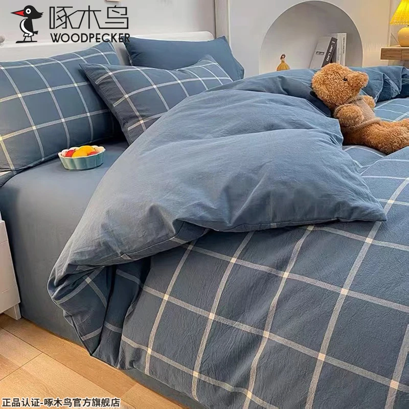 啄木鸟全棉水洗棉床上四件套100纯棉单双人2025款学生宿舍三件套4