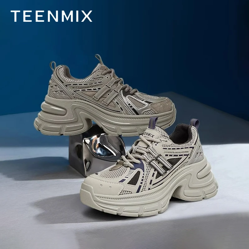 天美意25秋新款欧若动感风厚底通勤休闲系带女增高老爹鞋BK831AM5