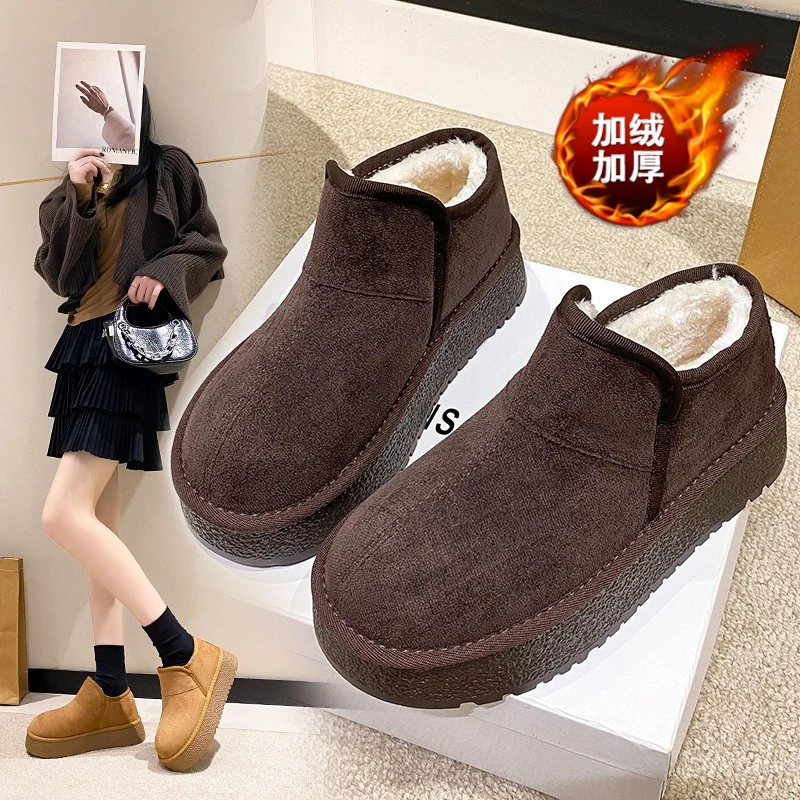 厚底加绒保暖女鞋雪地靴女款2025新款冬季一脚蹬乐福鞋勃肯鞋棉鞋