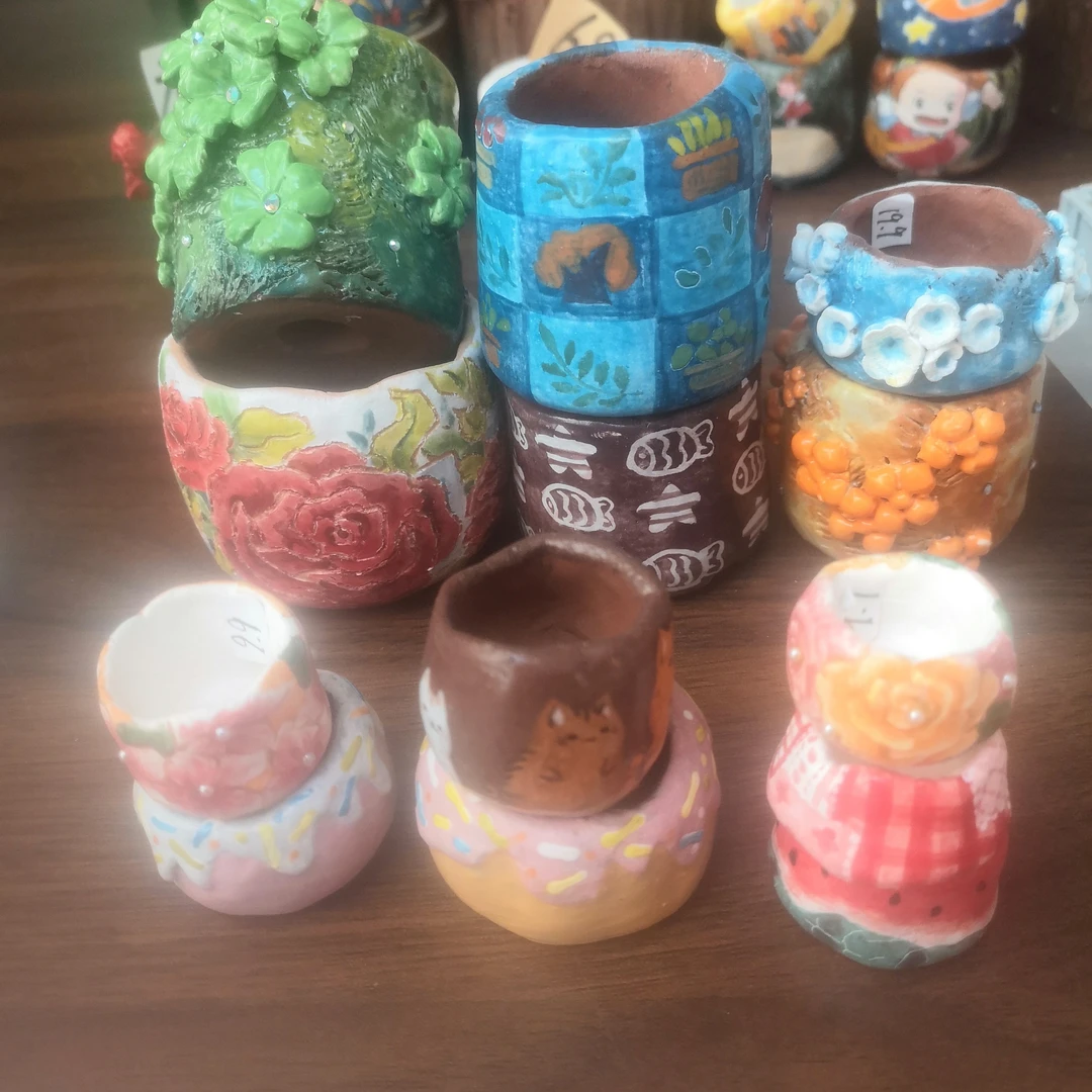 釉烧手绘多肉花盆