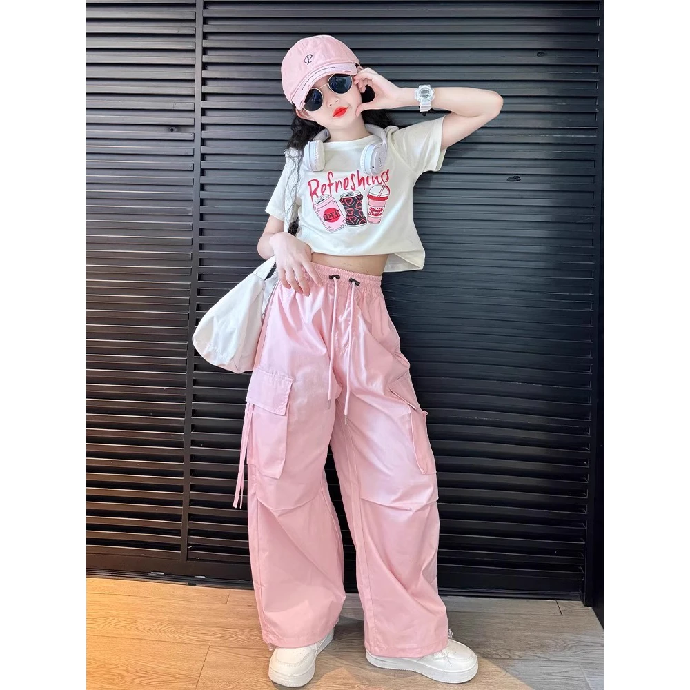 女童夏装套装2025新款大童女孩夏季洋气工装裤儿童潮酷穿搭爵士舞