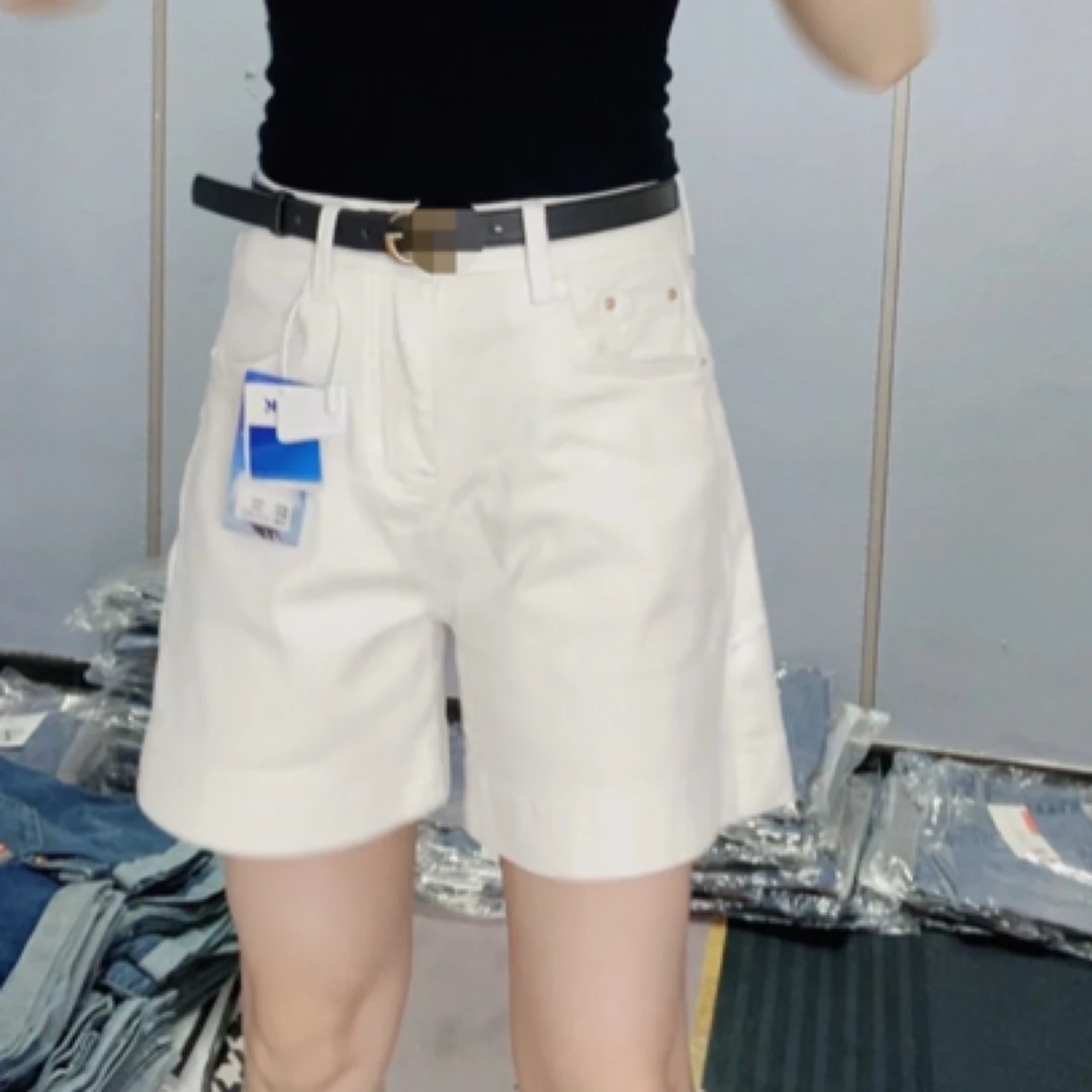 高腰短裤女a字夏季透气纯色常规款四分裤薄款直筒裤白色