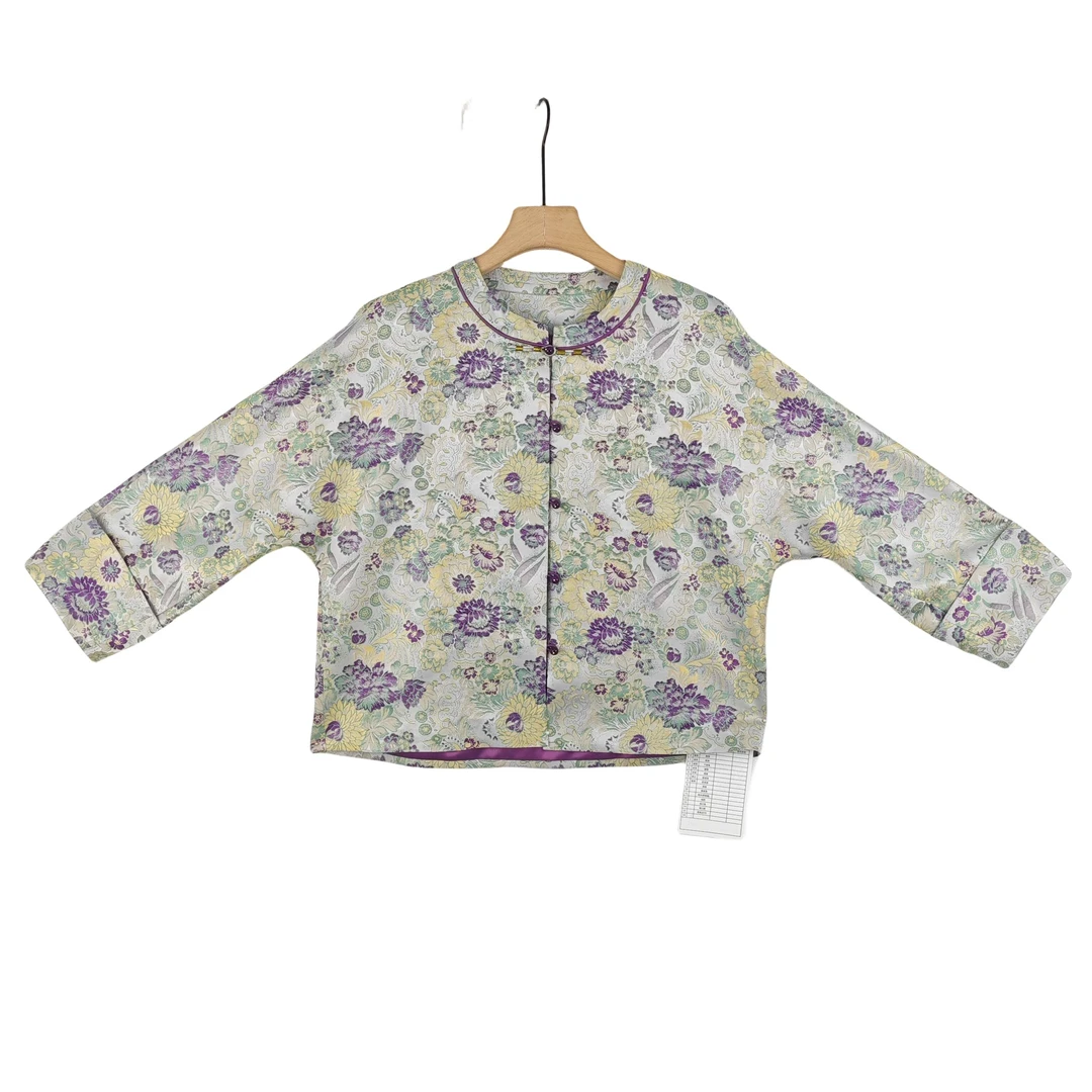 【青黛】桑蚕丝民族风复古外套显直襟圆领长袖上衣中国风 X025