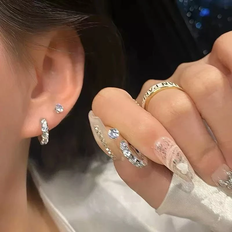 铜合金耳饰 圆圈闪钻4件套耳钉女小众设计感高级耳饰个性百搭耳环