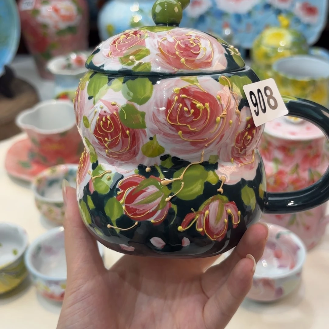 瓷片景德镇手绘高温釉下彩陶瓷茶具
