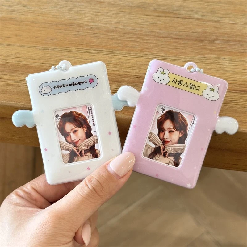 原创ins天使猫咪兔子2寸证件照卡套装饰爱豆大头贴照片收纳包挂件