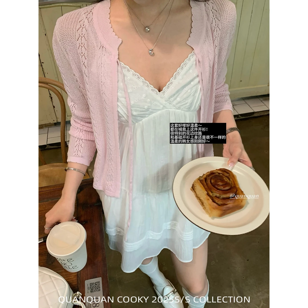 圈圈cooky 纸张女孩 慵懒氛围百搭韩松弛圆领长袖毛衣开衫L0880W