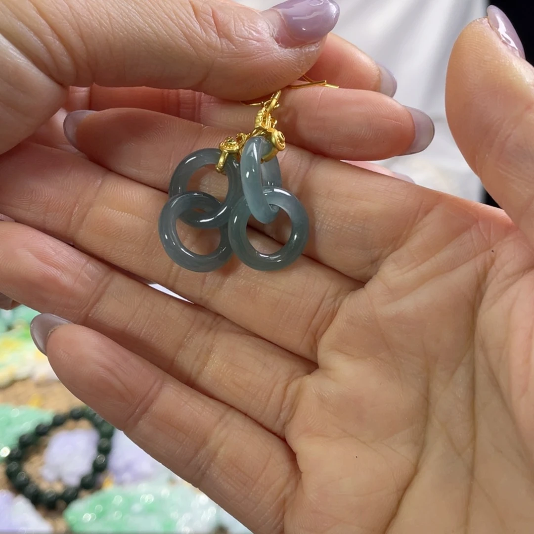 翡翠耳饰未镶嵌代编织