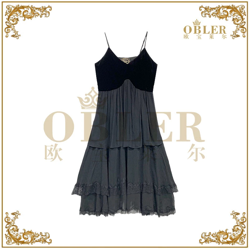 【欧宝莱尔】2025时尚轻奢气质吊带连衣裙305-24998