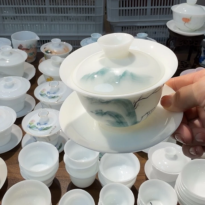 冰种手绘釉上彩三才山水130