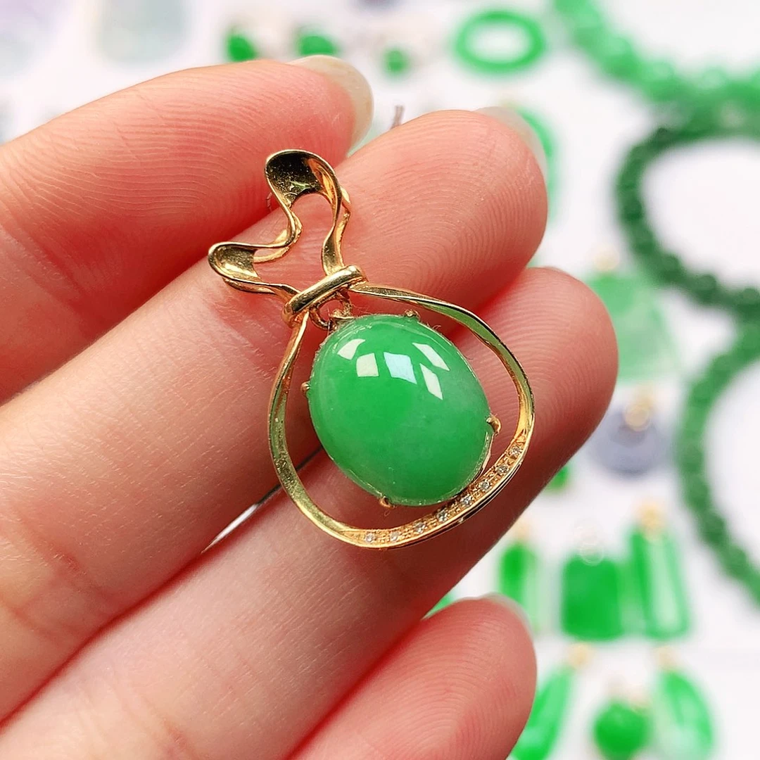 吊坠(不含链)18K金镶嵌翡翠