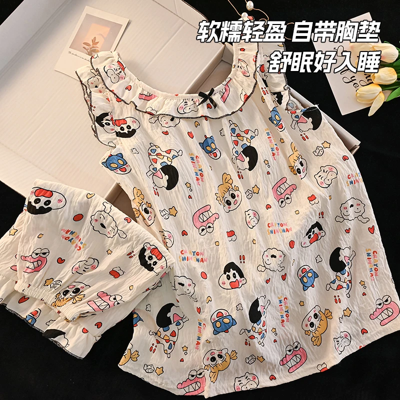 蜡笔小新儿童睡衣夏季薄款女童2025新款公主风背心两件套装家居服