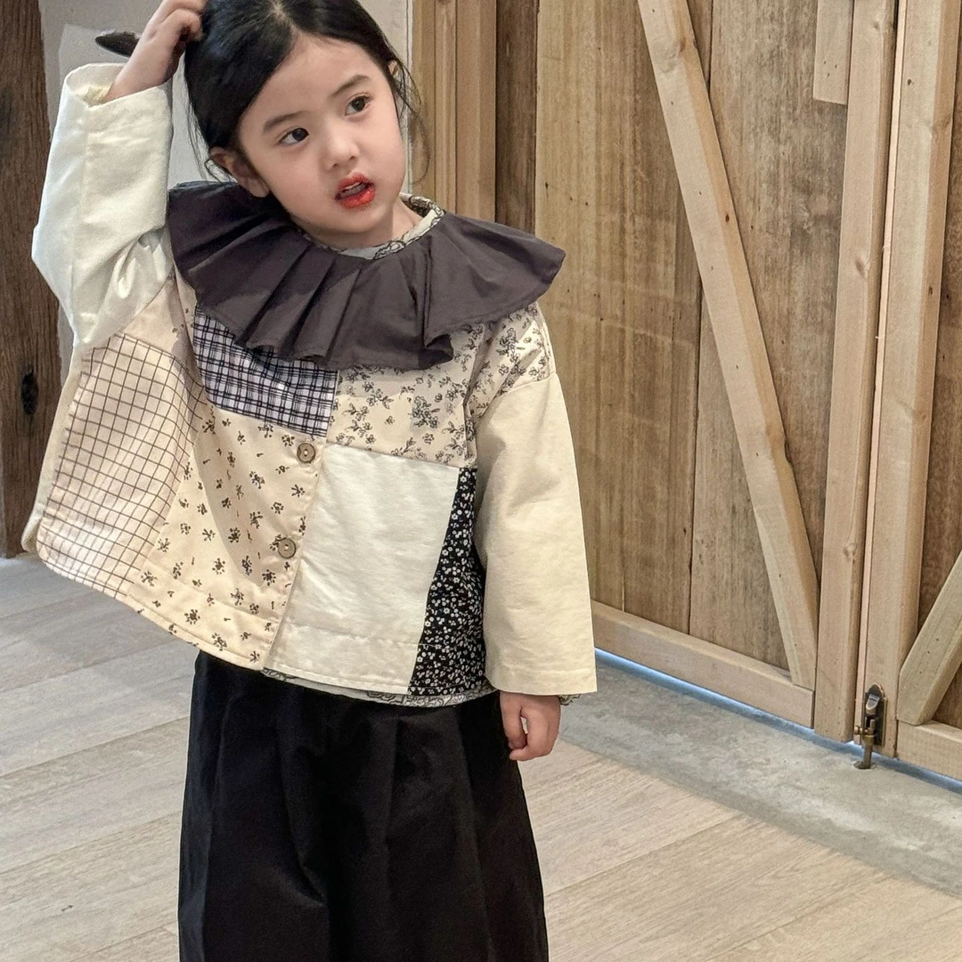 童外套2025春季新款韩版女童洋气碎花拼接外套高级感休闲上衣