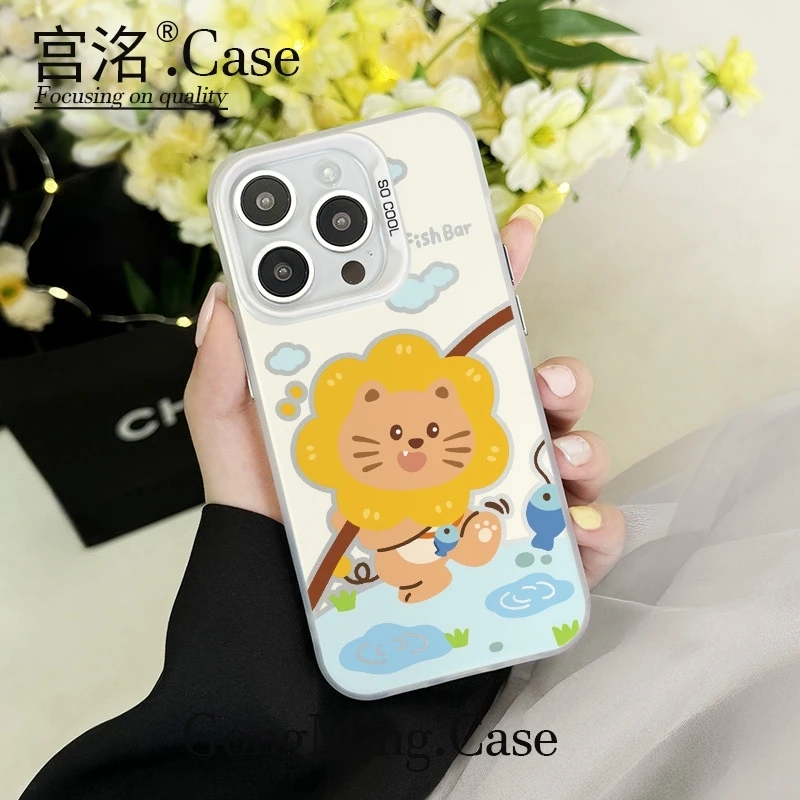 钓鱼花朵猫彩银壳适用于iPhone苹果16手机壳华为oppo小米手机壳男