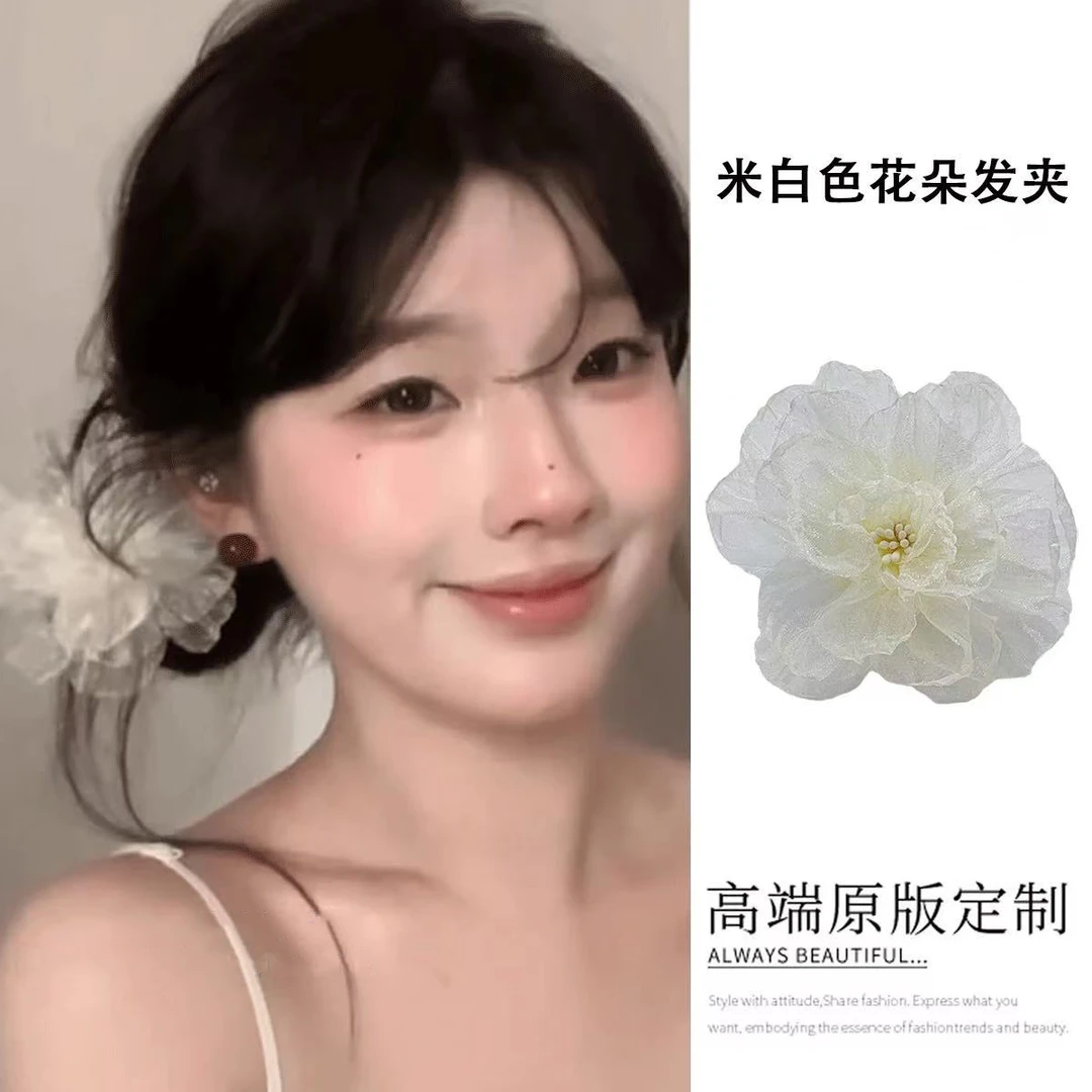 纯情小桃花~超仙欧根纱花朵发夹小众设计侧边夹刘海夹氛围感发饰