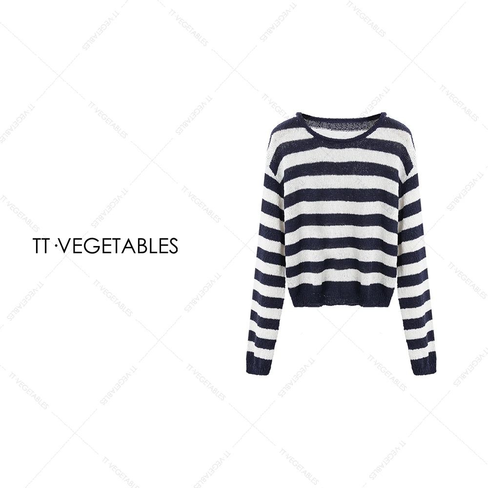TT・VEGETABLES【序白】采薇 休闲风毛针织衫百搭条纹上衣521287
