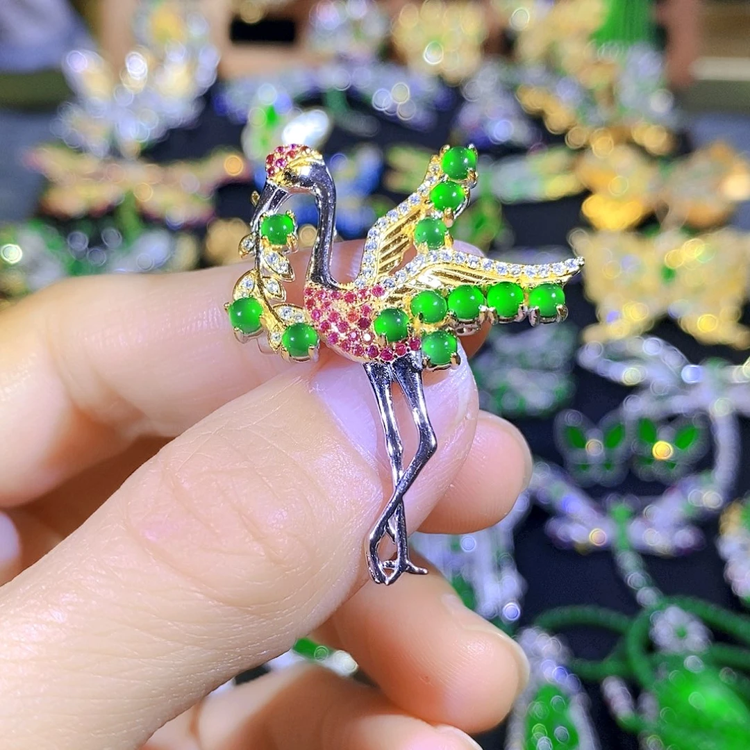 吊坠(不含链)银S925镶嵌翡翠