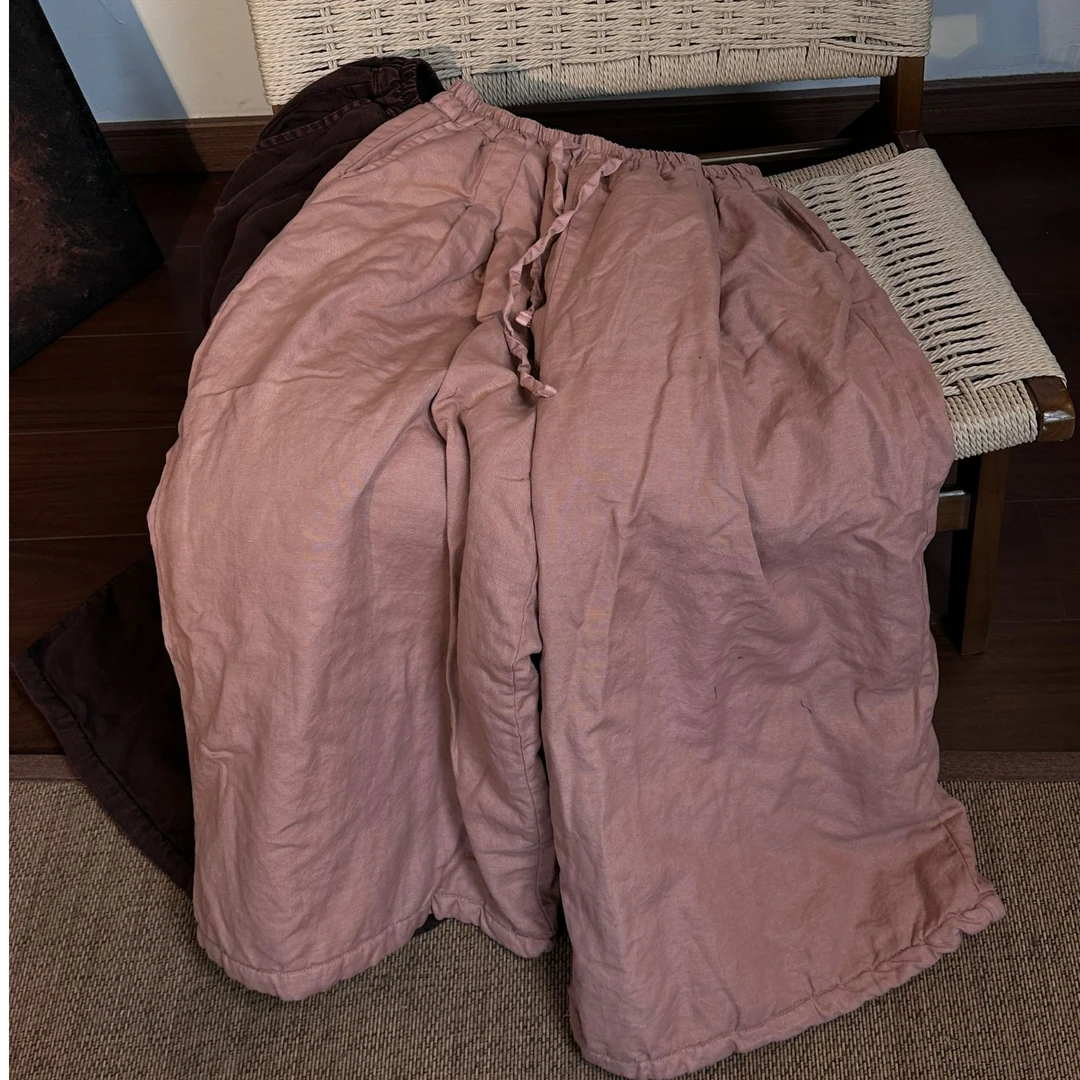 加棉麻棉长裤阔腿裤休闲阔腿高腰百搭宽松棉裤