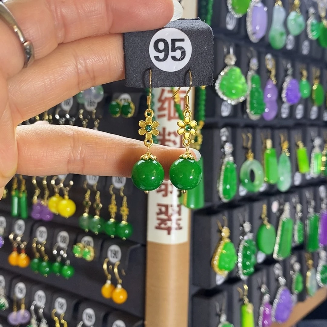 银S925镶嵌翡翠耳饰95