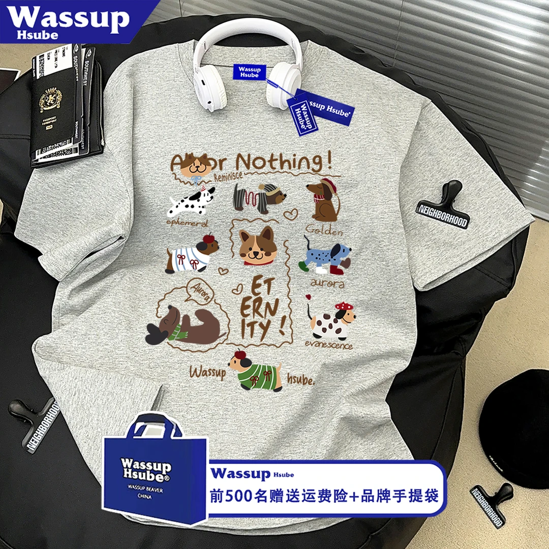 WASSUP HSUBE美式潮流夏季休闲印花短袖T恤男女款纯棉时尚动物