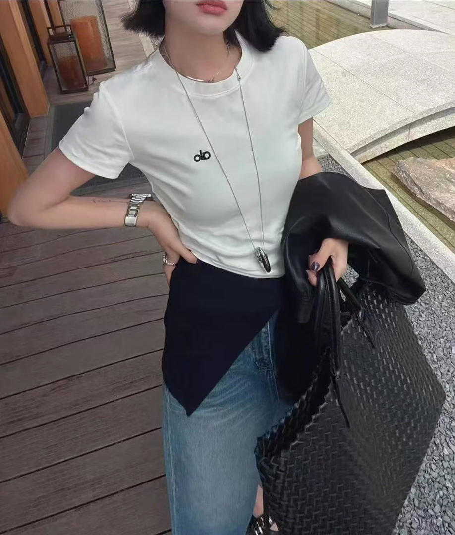 【爆款刺绣】夏季新款修身刺绣圆领白色短袖T恤女装ins打底-OD字母