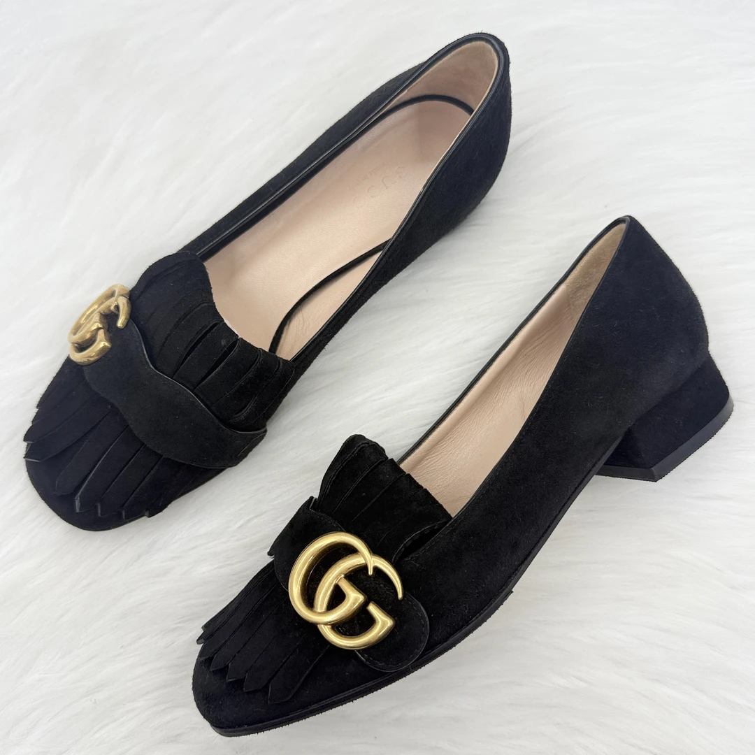 95新 GUCCI/古驰 流苏双G麂皮单鞋 35.5码 公价7k j6040