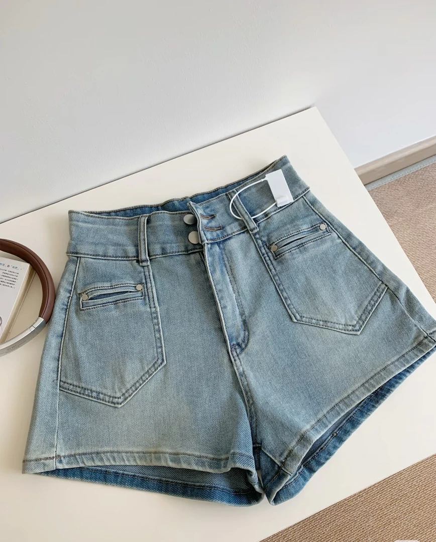 短裤高腰夏季中高腰弹力韩版牛仔短裤休闲破洞时尚辣妹
