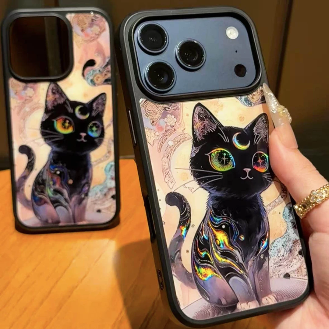 网红月亮黑猫适用iPhone17pro手机壳苹果16/15promax个性14高级13