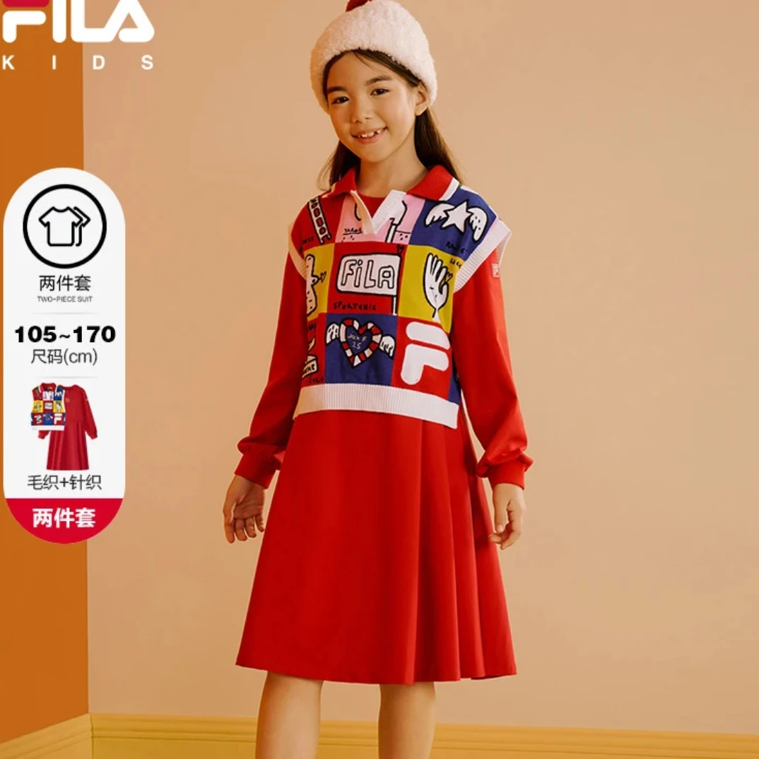 【斐乐儿童】童装洋气时尚2025年春季中大童针织连衣裙K12G514309F