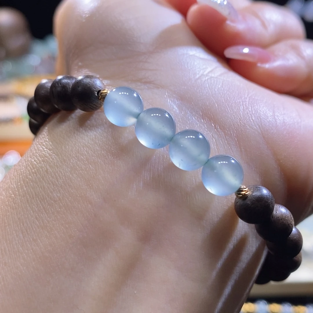 翡翠未镶嵌吊坠(不含链)翡翠冰蓝圆珠手串（可单颗）