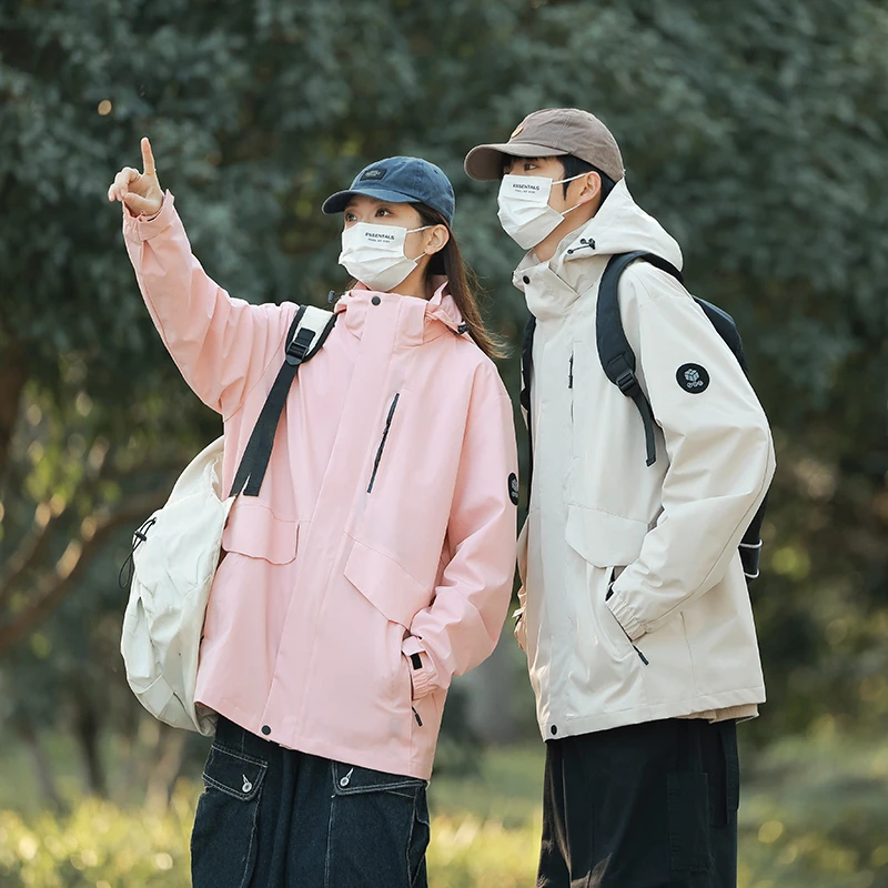 男士春秋款2025新款夹克外套休闲连帽冲宽松大码情侣上衣-2474