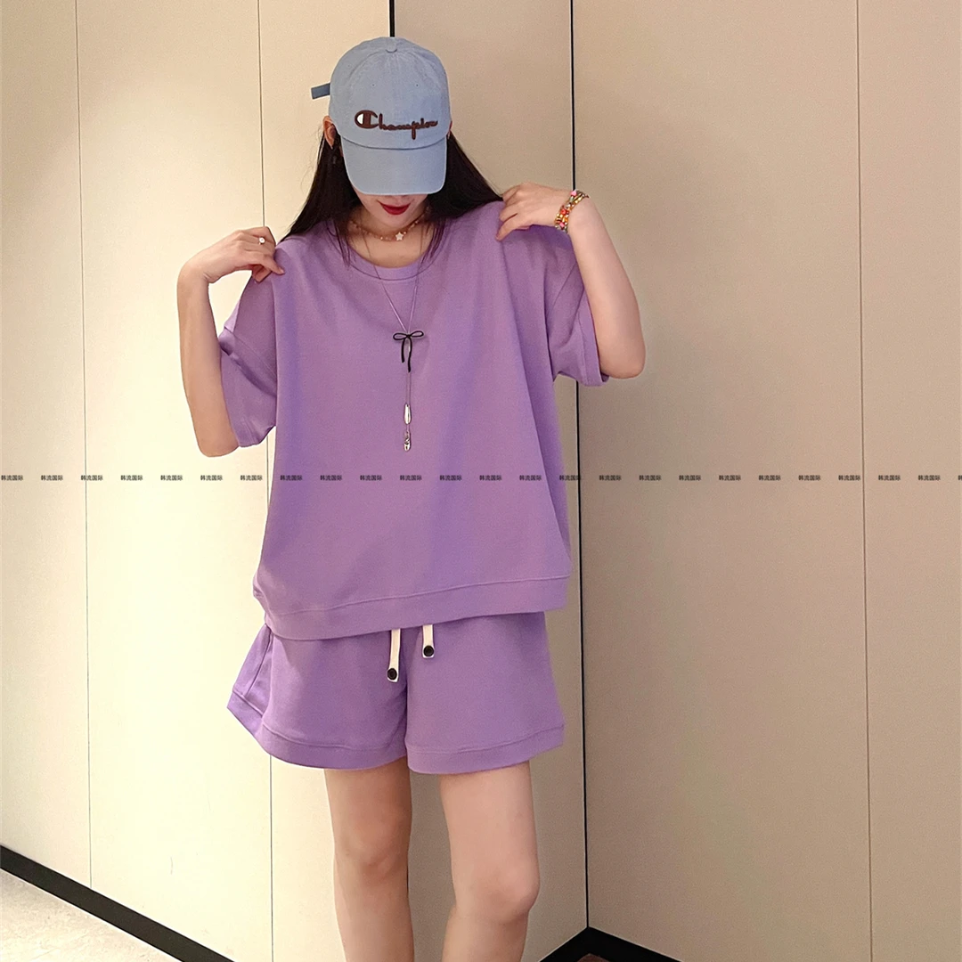 高腰显瘦宽松短裤两件套休闲时尚套装夏季大码宽松百搭短袖t恤女