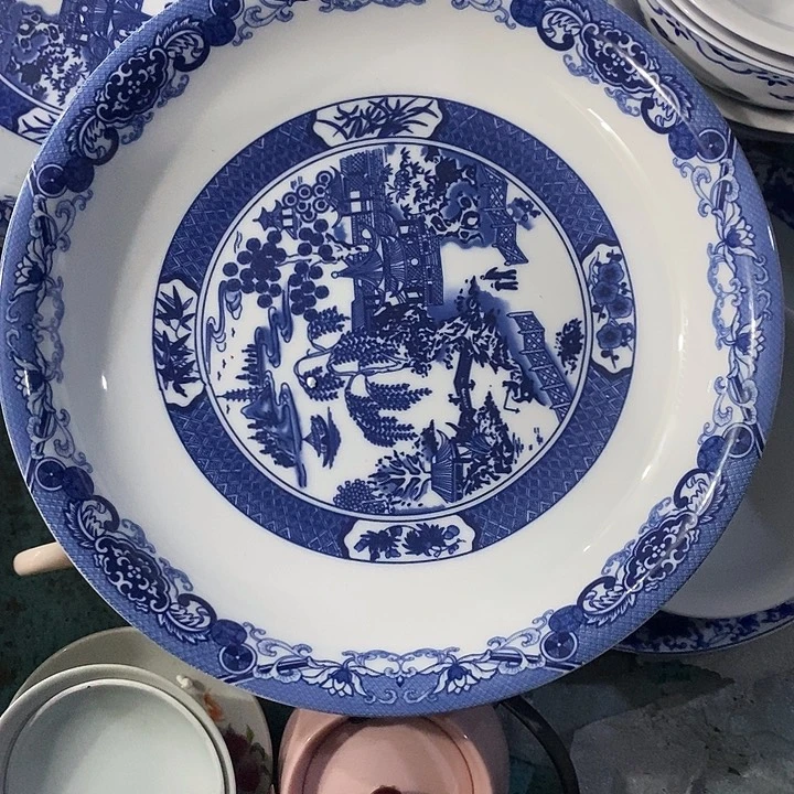 摆件瓷10寸青花园林红叶窝盘