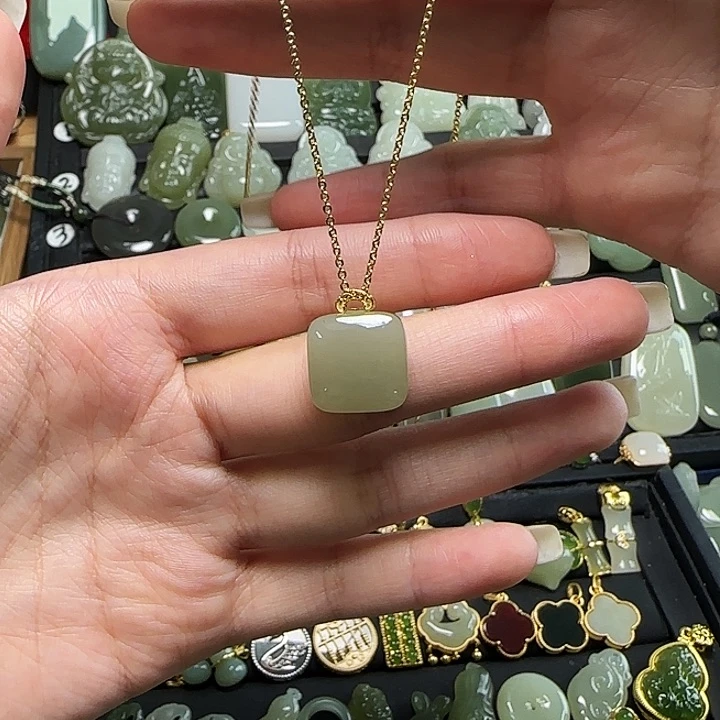 颈饰银S925镶嵌和田玉送链子送绳