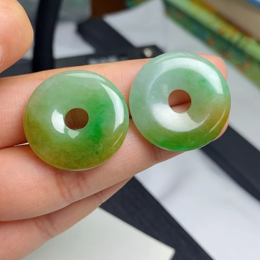 翡翠耳饰未镶嵌裸石黄➕绿甜甜圈