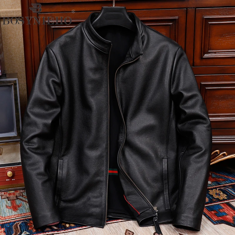 头层纯牛皮真皮皮衣男士休闲商务短款皮夹克外套立领纯皮外套