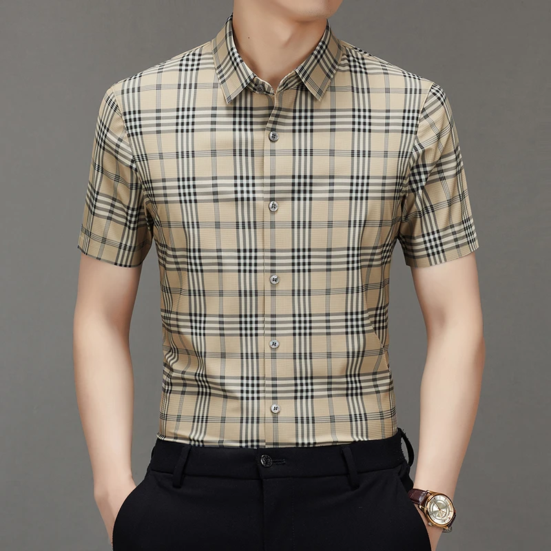 夏季男士新品短袖格子衬衫 休闲男装夏装薄款衬衣上衣M650