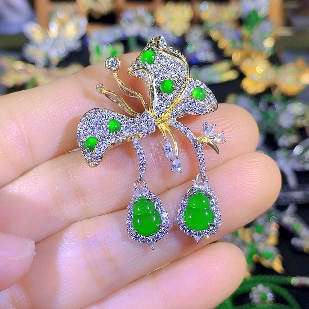 吊坠(不含链)银S925镶嵌翡翠