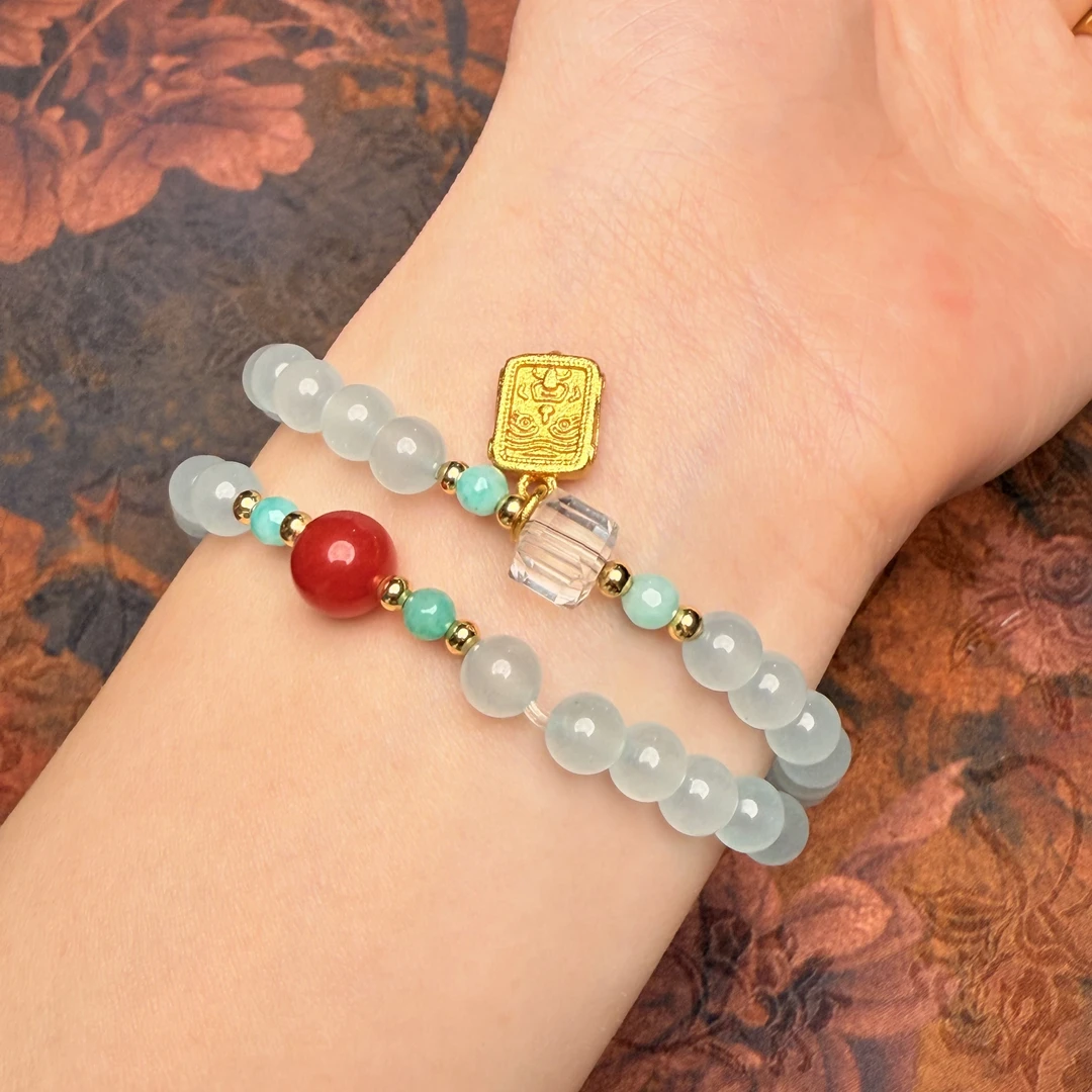 S1258-双圈海蓝宝手串