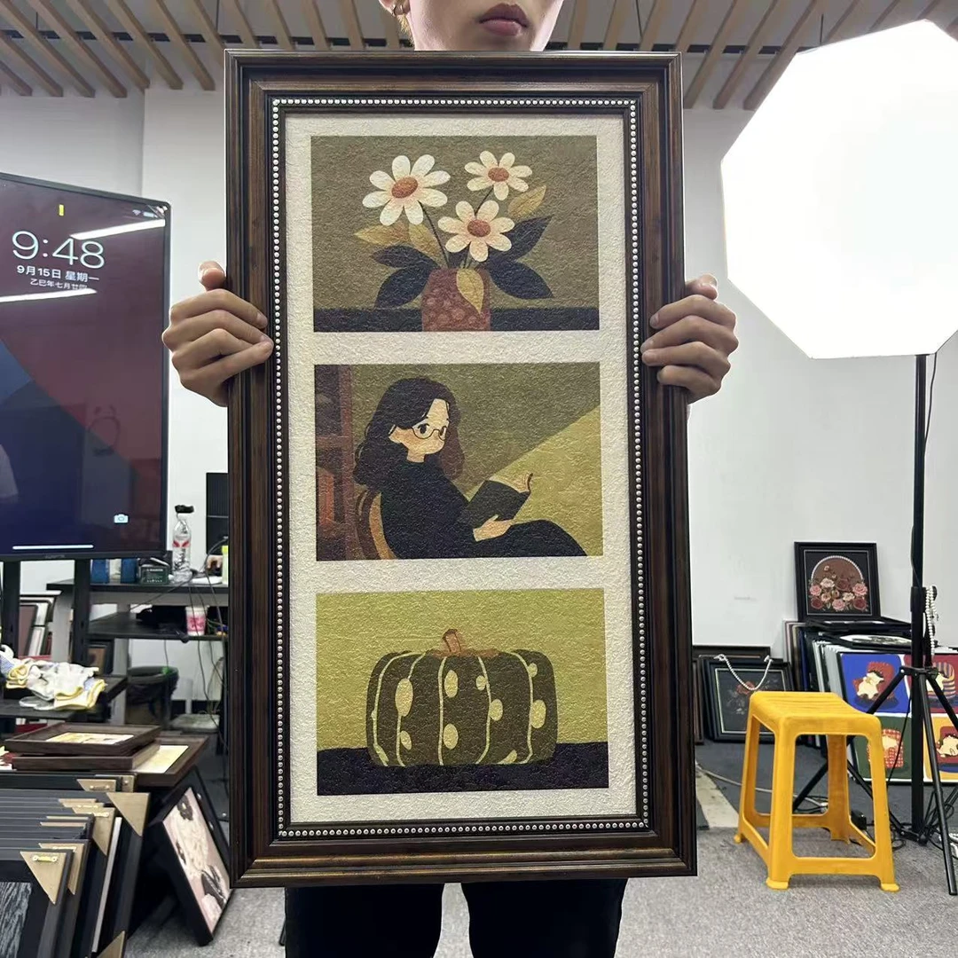 卡通人物绿色系女孩花卉客厅装饰画电视柜玄关挂画3060