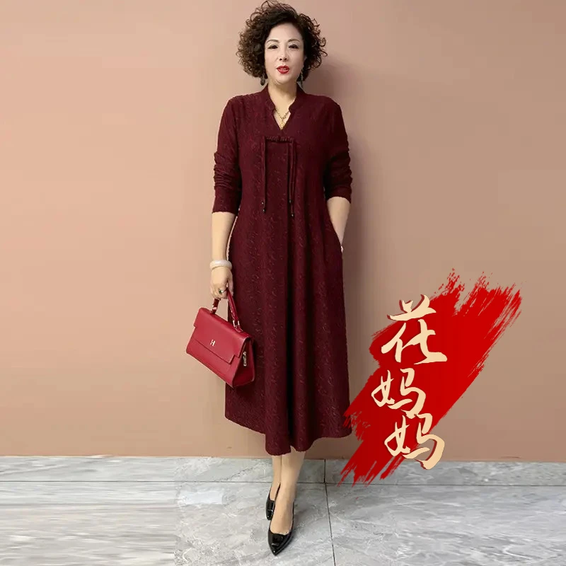 H秋季经典胖妈妈连衣裙高端大牌中老年女装国风高档阔阔太太