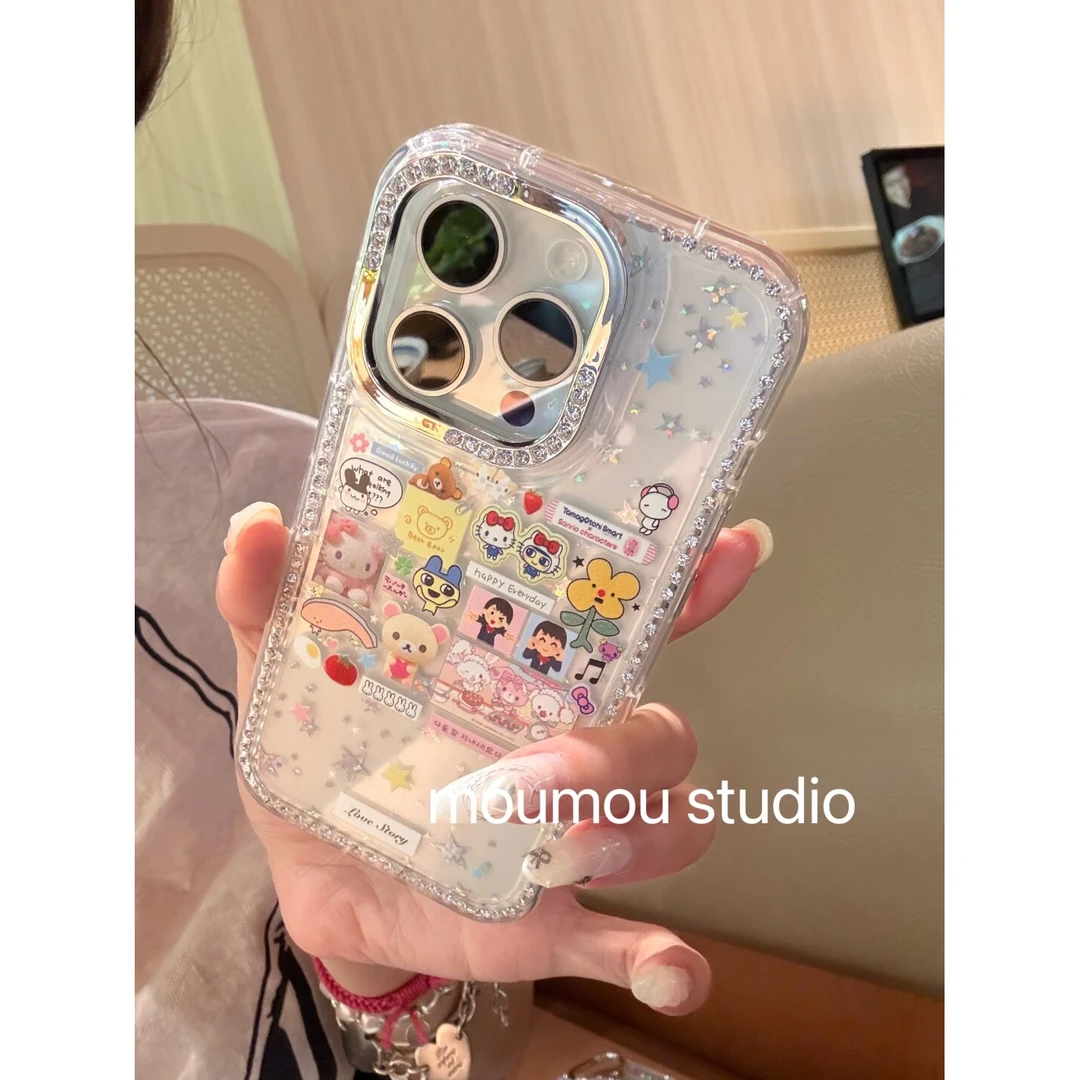 古早镭射星星卡通适用于苹果16promax手机壳15保护套1413透明少女